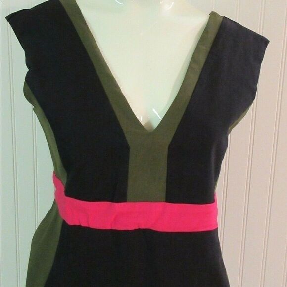Dress by Vesper green navy & pink sz 16 - Picture 3 of 4